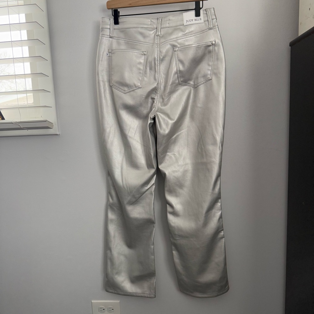 Judy‎ Blue 9/29 NEW Faux Leather Metallic Sliver Pants High Waisted Office - Picture 3 of 10